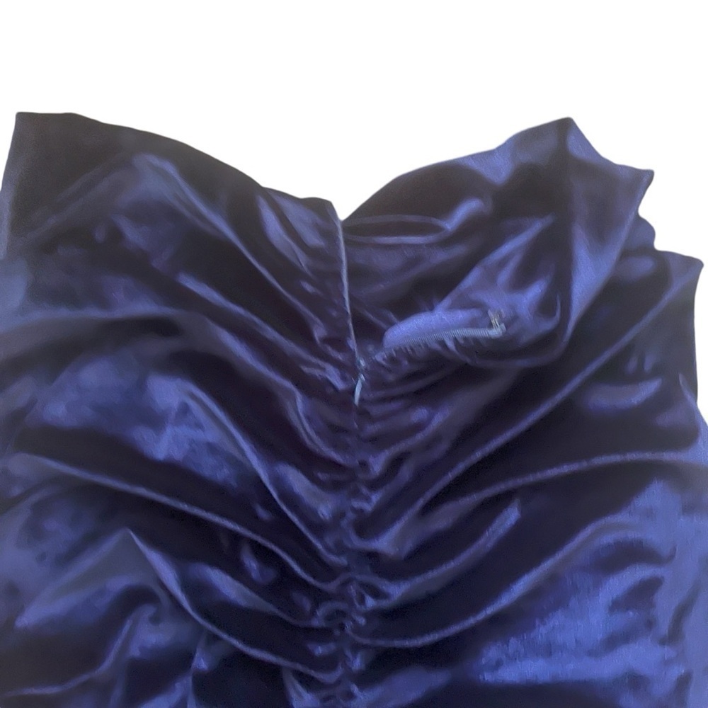Lulus mini ruched navy blue skirt velvet zipper lined Women L - Picture 8 of 13